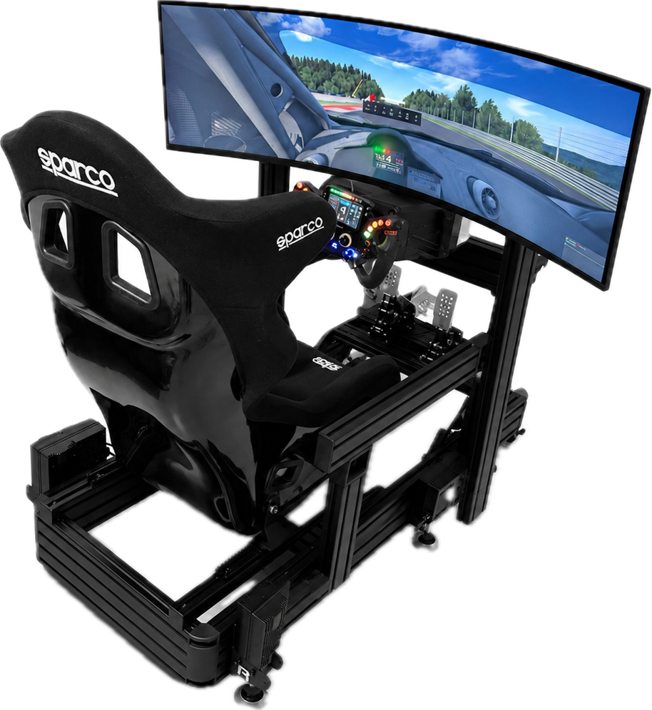 Simulateur automobile Apex XP avec siège baquet, volant, pédalier et écran incurvé
